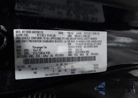 2016 Ford Focus Se z USA, uszkodzony, nr VIN 1FADP3F20GL371956